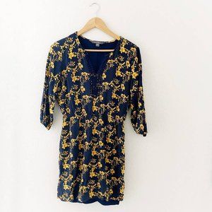 Market & Spruce Navy Gold Long Sleeve Mini Dress Medium